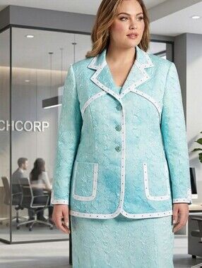 Terramina Aqua Embroidered Jacket And Skirt Set